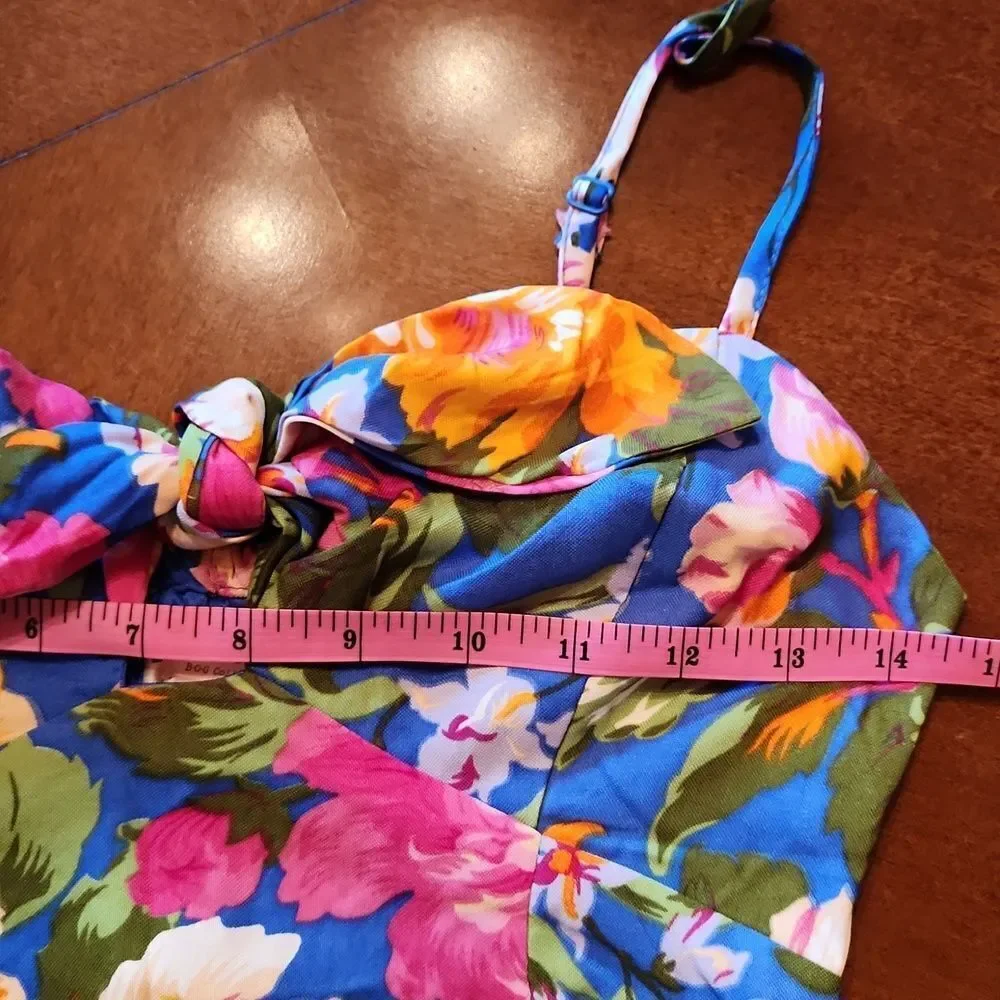 B.O.G Tropical Skort & Halter Crop Top Hawaiian Set, XS, Blue & Pink Floral